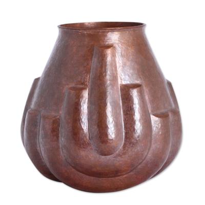 Curved Sequence,'Handcrafted Curved Motif Copper Vase from Mexico'