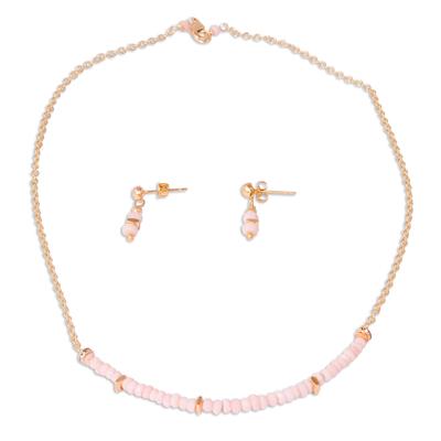 Pink Light,'Gold Plated Opal and Crystal Jewelry Set from Mexico'