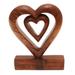 Two Loves in Brown,'Hand Carved Natural Suar Wood Heart Statuette'