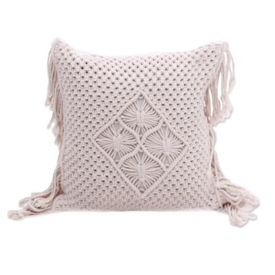 Center of Attention,'Handcrafted Eggshell Cotton Cushion Cover from Bali'