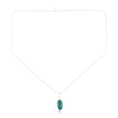 Liquid Mirror in Green,'Indian Green Onyx and Sterling Silver Pendant Necklace'