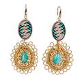 Mixed Media in Turquoise,'Ceramic and Crystal Gold Plated Earrings'