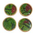 Green Ntoma,'Wood and Cotton Coasters in Green from Ghana (Set of 4)'
