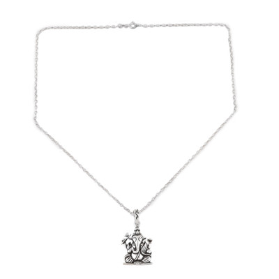 Spiritual Ganesha,'Hindu God Ganesha Themed Sterling Silver Pendant Necklace'