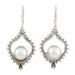 Blissful Night in White,'Cultured Pearl and Sterling Silver Dangle Earrings'