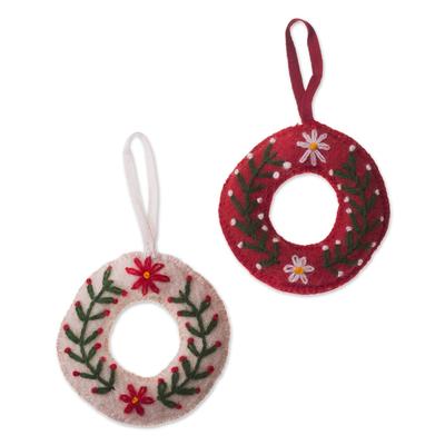 Holiday Wreaths,'Circular Floral Wool Ornaments fr...
