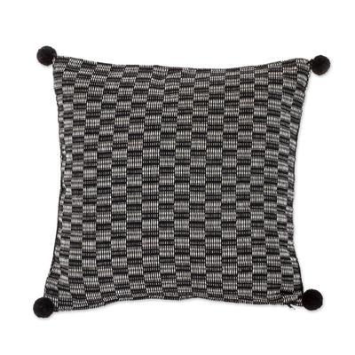 Mesmerized,'Black and Eggshell Cotton Cushion Cover from Guatemala'