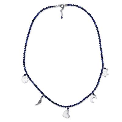 Royal Inspiration,'Sterling Silver and Lapis Lazuli Beaded Charm Necklace'