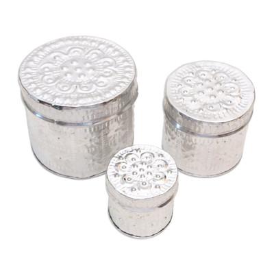 'Set of 3 Aluminum Floral-Themed Handmade Decorative Boxes'