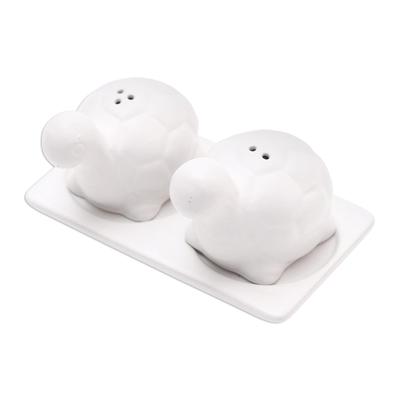 Tortoise Friends in White,'Matte White Ceramic Turtle Salt and Pepper Shakers with Tray'