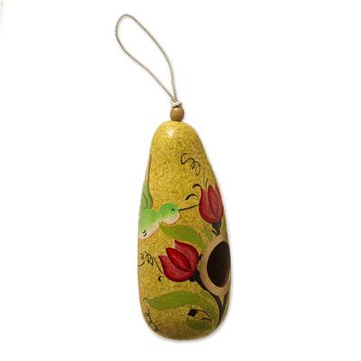 Tulips and Hummingbird,'Multicolored Dried Gourd B...