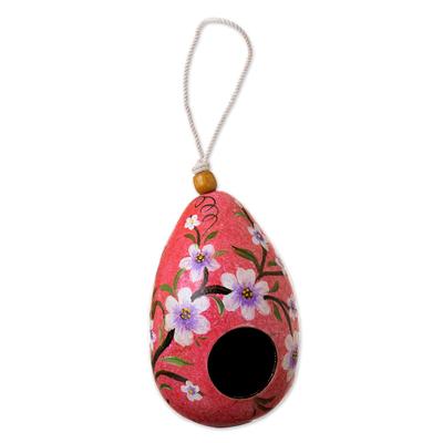 Spring Rose Condo,'Hand Painted Crackled Red Dried Gourd Birdhouse from Peru'