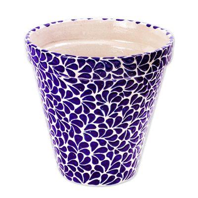 Puebla Petals,'13-Inch Blue & Ivory Talavera Style Ceramic Flower Pot'