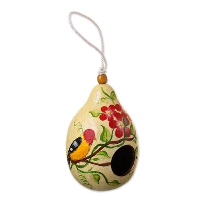 Antique Courtyard,'Dried Mate Gourd Birdhouse with Bird on a Flowering Tree'