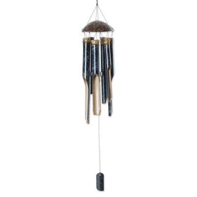 Blue Rhythm,'Handcrafted Blue Bamboo and Coconut Shell Wind Chime'