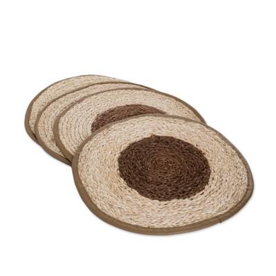 Nature in Brown,'Set of 4 Natural Fiber Placemats Handwoven in Guatemala'