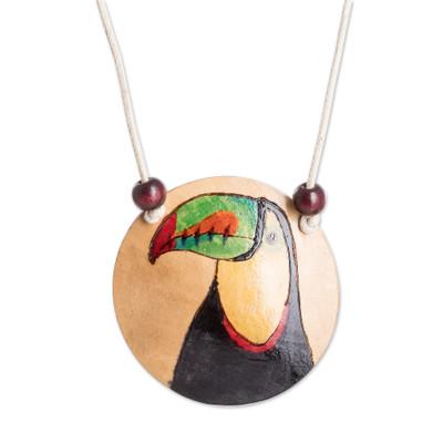 Magic Portrayal,'Hand-Painted Calabash Gourd Toucan Pendant Necklace'