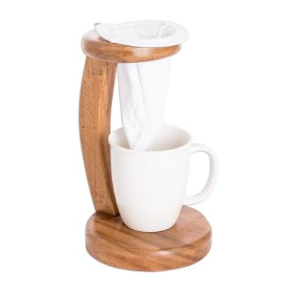 'Handcrafted Conacaste Wood Single-Serve Drip Coffee Stand'