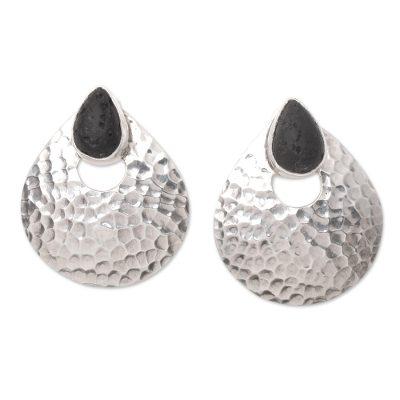 Opulent Drop,'Lava Stone and Sterling Silver Drop Earrings'