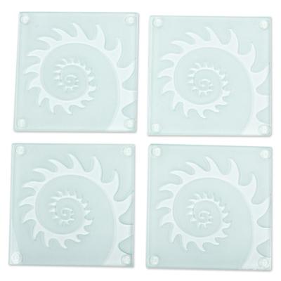 Mollusk Swirl,'Glass Coasters with Etched Sawed Sw...