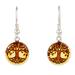 Anahuac Trees,'Amber Disk Earrings with Tree Motif on Sterling Silver Hooks'