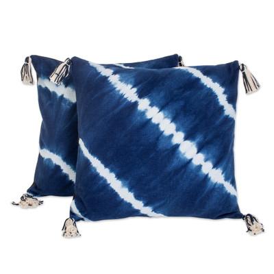 'Pair of Tie-Dyed Indigo and White Cotton Cushion ...