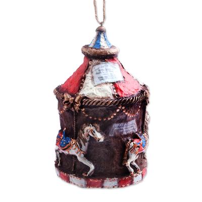 'Hand-Painted Papier Mache Carousel Ornament from Armenia'