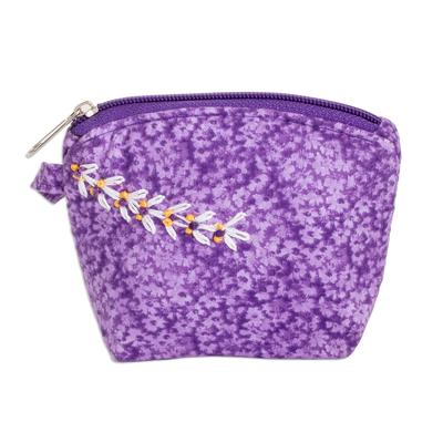 Royal Scenes,'Embroidered Floral Purple Cotton Coin Purse with Zipper'