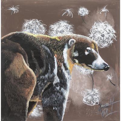 'Acrylic on Canvas Realist Painting of A White-Nosed Coati'