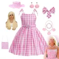 Costume de princesse Barbie pour filles ensemble de vêtements roses nœud vintage robe à carreaux