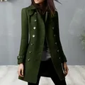 Manteau en laine à double boutonnage pour femme veste mi-longue imbibée revers manches longues