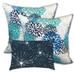 HomeRoots Set Of Three 19" X 19" Blue And White Zippered Floral Throw Indoor Outdoor Pillow Cover - 4