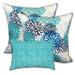 HomeRoots Set Of Three 18" X 18" Blue And White Blown Seam Floral Throw Indoor Outdoor Pillow - 18.25