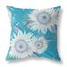 HomeRoots 26" X 26" Blue Aqua And White Broadcloth Floral Throw Pillow - 29