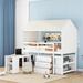 Twin Size Loft Bed with Rolling Cabinet, Shelf and Tent, Wooden Kids' Loft Bed Frame with Drawers for Teens/Bedroom/Guestroom