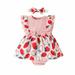 Odeerbi Infant Dress Baby Infant Girls Cute Sleeveless Dress Baby Clothes Toddler Ruffle Sleeve Lace Bowtie Strawberry Romper Dress with Hairband Pink