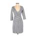 Maeve Casual Dress - Sheath Plunge 3/4 sleeves: Blue Stripes Dresses - Women's Size Small