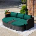 Primestok Darsh 88.98" Long Chaise Lounge Set w/ Cushions & Table Wicker/Rattan in Brown | 27.76 H x 61.62 W x 88.98 D in | Outdoor Furniture | Wayfair