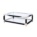 Everly Quinn Evas Coffee Table, Glass Rectangular Coffee Table w/ A Bottom Shelf Glass/Metal in Black | 18.03 H x 54.03 W x 34.03 D in | Wayfair