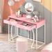 Ivy Bronx Nureen Vanity Wood in Pink | 22.95 H x 43.31 W x 19.69 D in | Wayfair D14EB21A28EA46AEB12551A6007B49FA