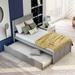 Twin Size Platform Bed w/Trundle, Wooden Bed Frame with Headboard,Grey