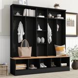 Modern Wide Design Hall Tree with Storage Bench, Entryway Hall Tree Cabinet with Cube Storage, Shelves and Coat Hooks