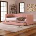 Upholstered Twin Corduroy Daybed with 2 Storage Drawers and Wood Slat, Twin Size Tufted Sofa Bed for Bedroom, Pink