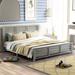 King Size Wooden Platform Bed, w/Horizontal Stripe Hollow Shape Headboard & Footboard, Bed Frame w/ Under Bed Storage Space,Grey