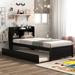 Twin Size Platform Bed with Trundle Bed and Storage Headboard, Wooden Slat Frame Support