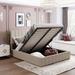 Upholstered Platform Bed w/Gas Lift up Storage, w/Storage Underneath & Upholstered Headboard, Hydraulic Storage System