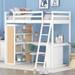 Twin/Full Size Loft Bed for Kids, Wood Loft Bed with Desk and Storage Shelves, Kids' Loft Bed Frame with Ladder