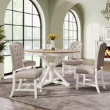 5-Piece Retro Dining Set, Extendable Round Dining Table with Butterfly Leaf, 4 Upholstered Chairs for Dining Room