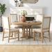 5-Piece Farmhouse Dining Set, Extendable Round Dining Table, 4 Upholstered Chairs with Padded Seat for Dining Room