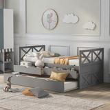 Twin Size Platform Bed,Multifunctional Wood Storage DayBed Sofa Bed Frame w/Trundle & 2 Drawers for Living Room Bedroom, Grey